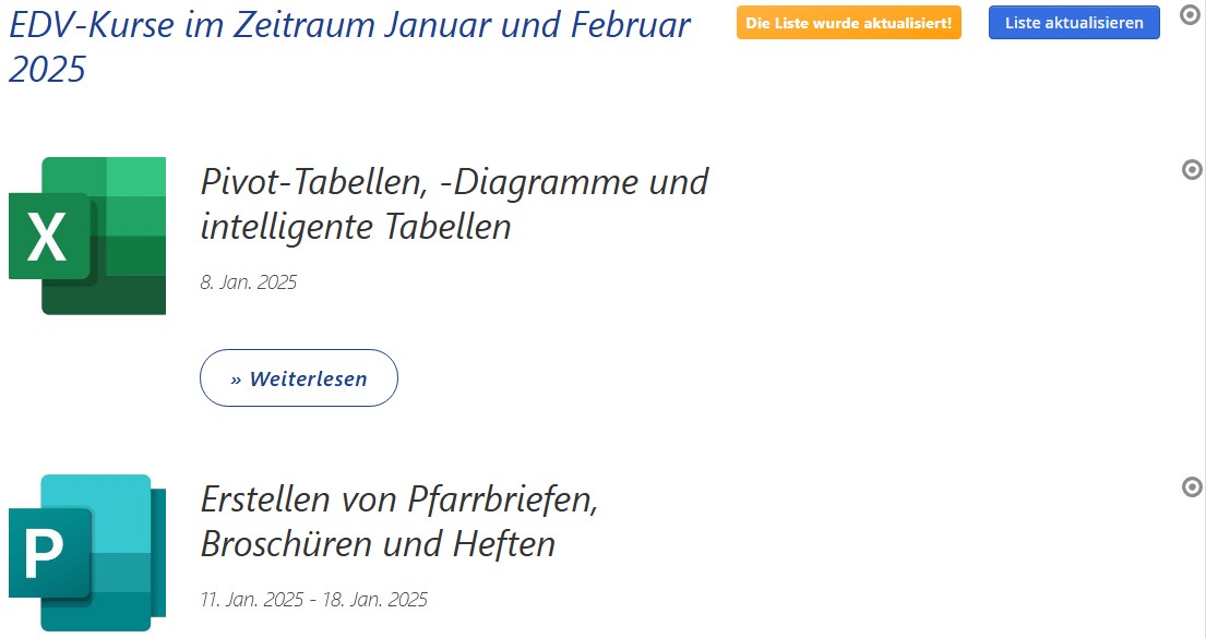 Screenshot, auf dem die Stelle im Newsletter, an der sich die Liste befindet, zu sehen ist