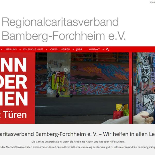 Shot der Startseite der Homepage des Caritasregionalverbands Bamberg-Forchheim mit Verlinkung