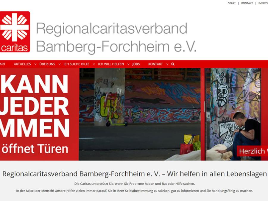 Shot der Startseite der Homepage des Caritasregionalverbands Bamberg-Forchheim mit Verlinkung