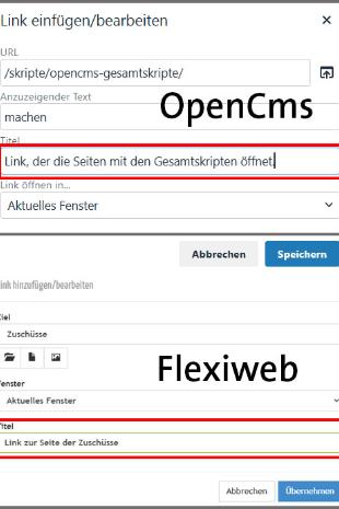 (c) je Shots, die zeigen, wo in Link-Dialogen die Hilfstexte zu setzen sind