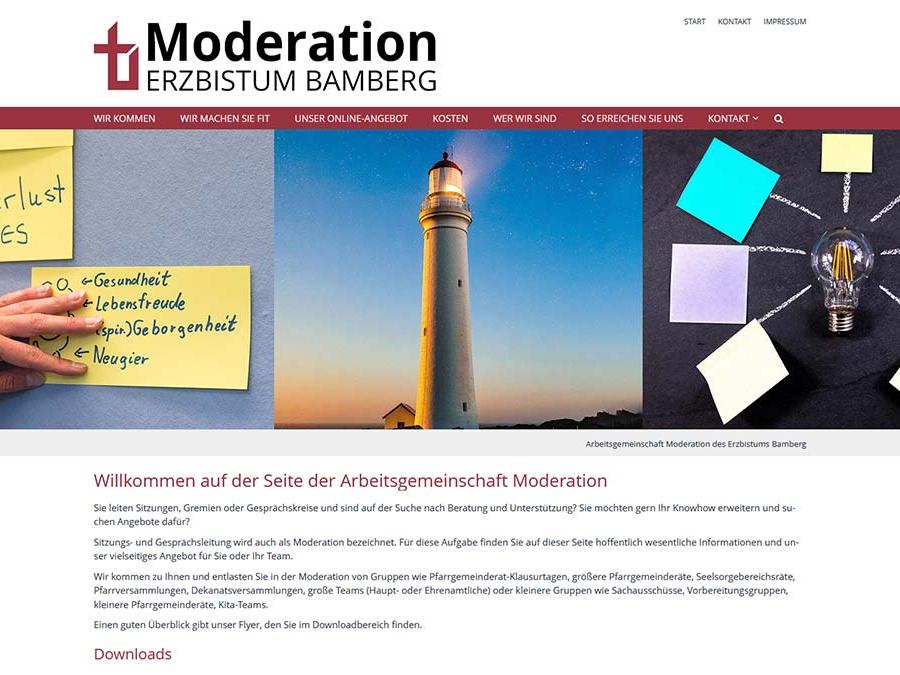 Shot der Startseite der Homepage der AG Moderation des Erzbistums Bamberg