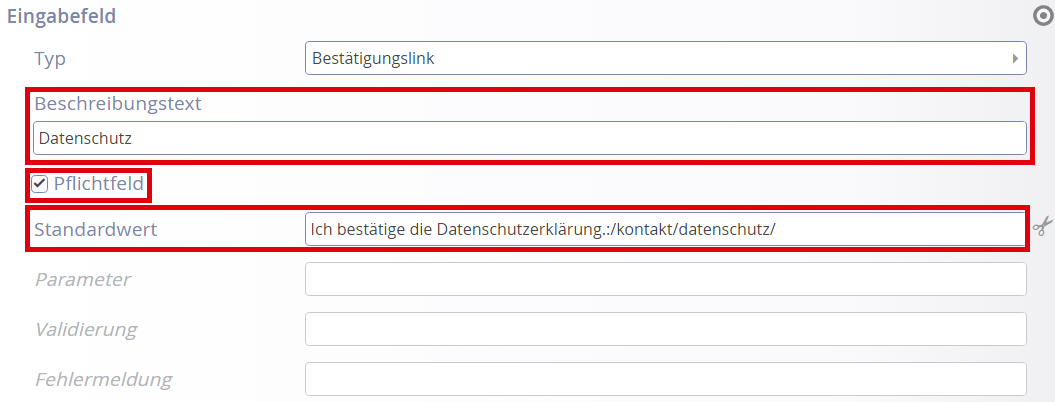 Einsetzen eines Datenschutzlinks Vorgehensweise 8