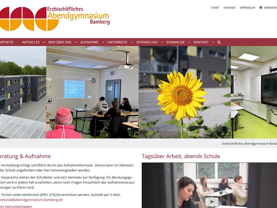 Shot der Startseite der Homepage des Abendgymnasiums Bamberg