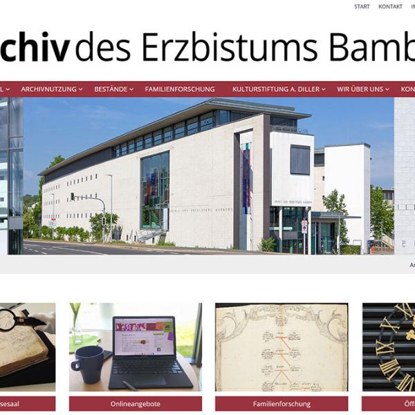 Shot der Startseite der Homepage des Archivs des Erzbistums Bamberg