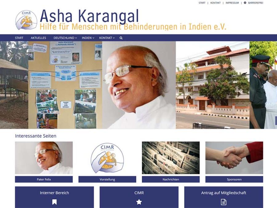 Shot der Startseite der Homepage von Asha Karangal