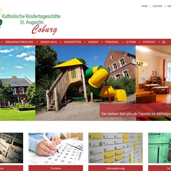 Shot der Startseite der Homepage der Kindertagesstätte St. Augustin Coburg mit Verlinkung zur Website