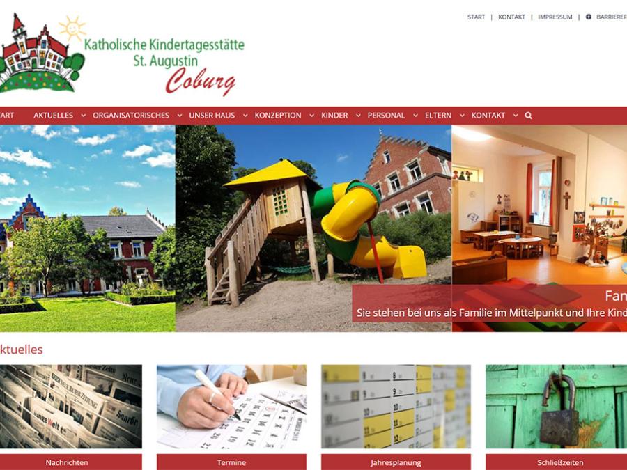Shot der Startseite der Homepage der Kindertagesstätte St. Augustin Coburg mit Verlinkung zur Website