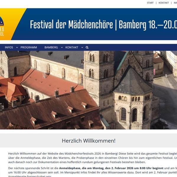 Shot der Startseite der Homepage des Chorfestivals Bamberg