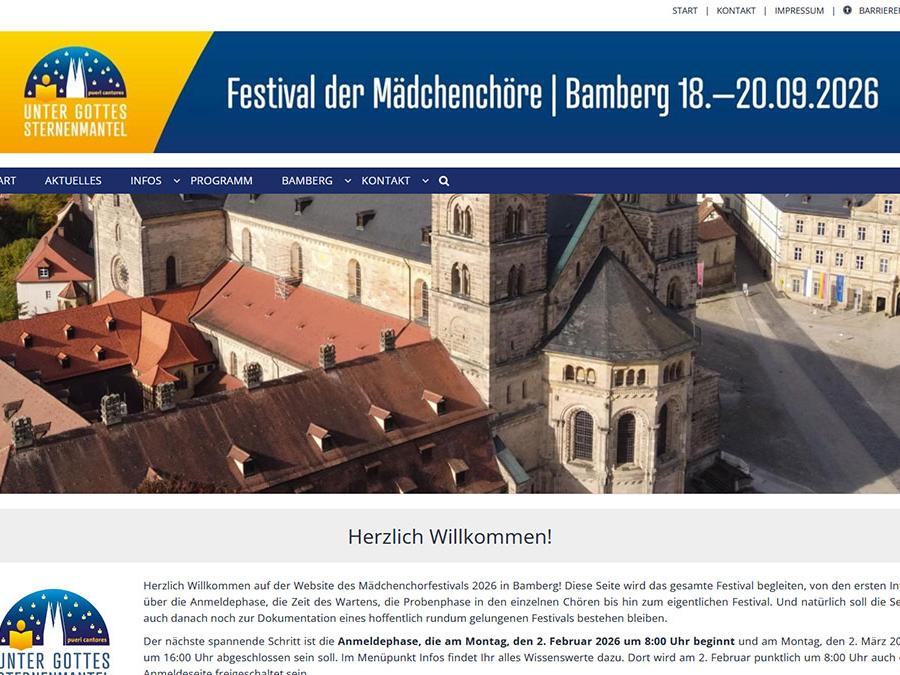 Shot der Startseite der Homepage des Chorfestivals Bamberg