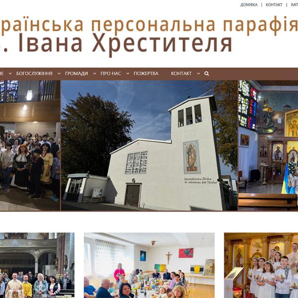 Shot der Startseite der Homepage der ukrainischen Personalpfarrei St. Johannes Bamberg mit Verlinkung zur Adresse bambergugkk.de