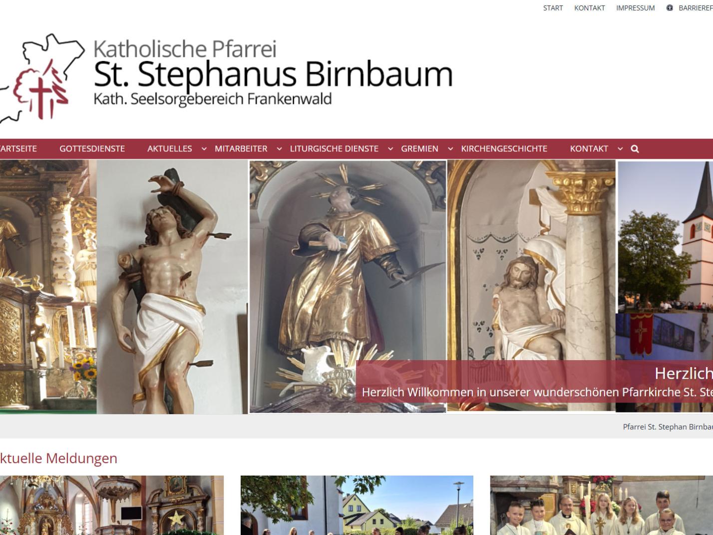 Shot der Startseite der Homepage der Pfarrei Birnbaum