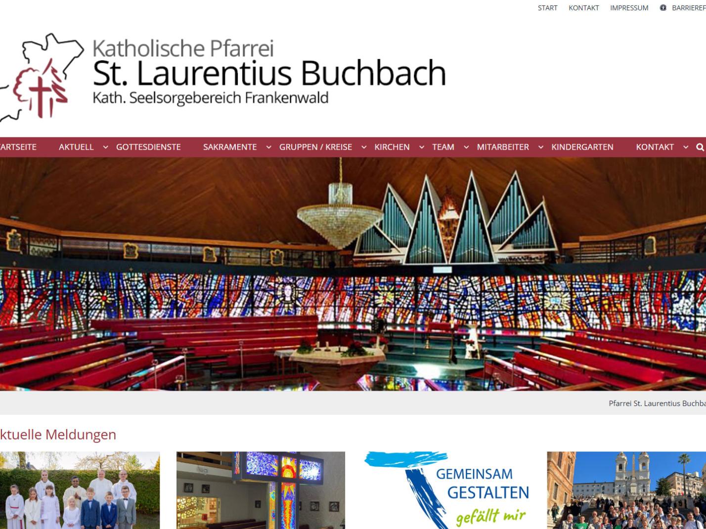 Shot der Startseite der Homepage der Pfarrei Buchbach