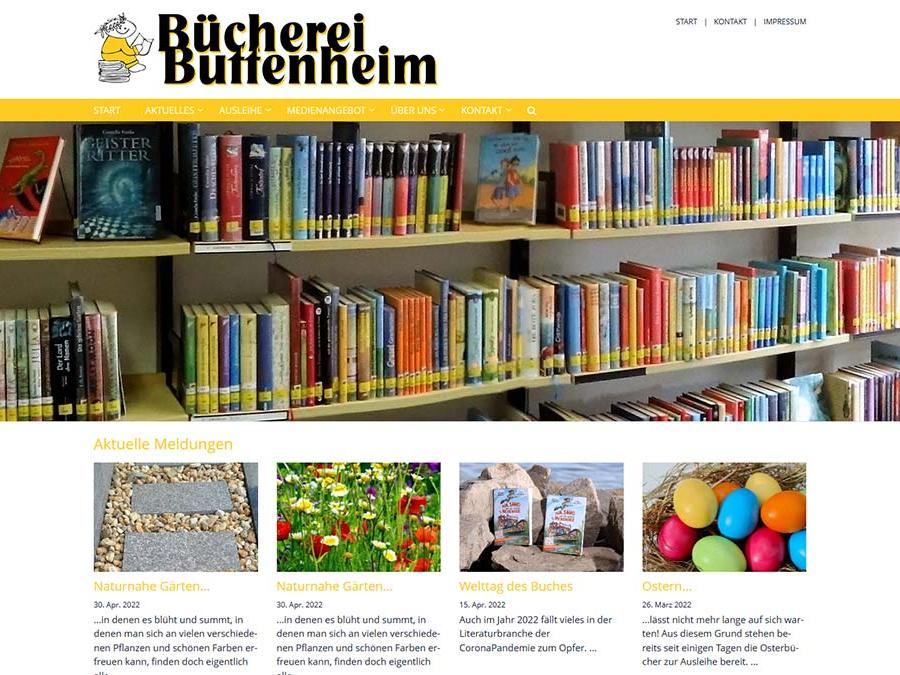 Shot der Startseite der Homepage der Bücherei Buttenheim