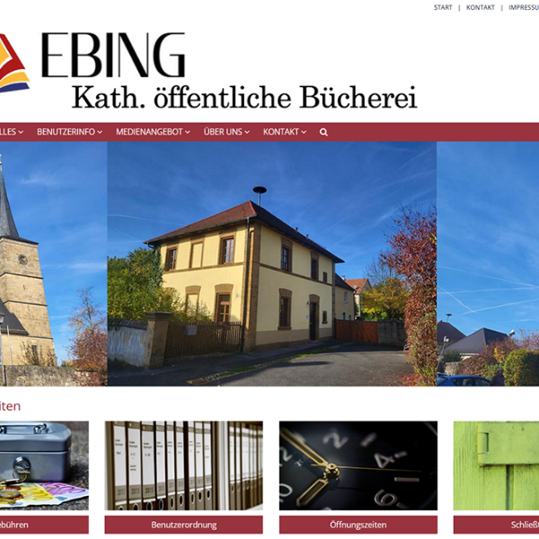 Shot der Startseite der Homepage der Bücherei Ebing