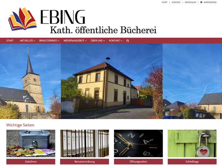 Shot der Startseite der Homepage der Bücherei Ebing