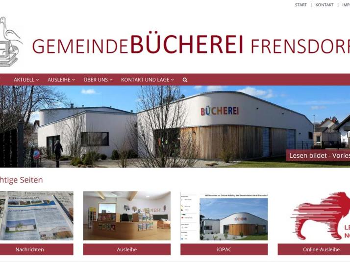 Shot der Startseite der Homepage der Bücherei Frensdorf