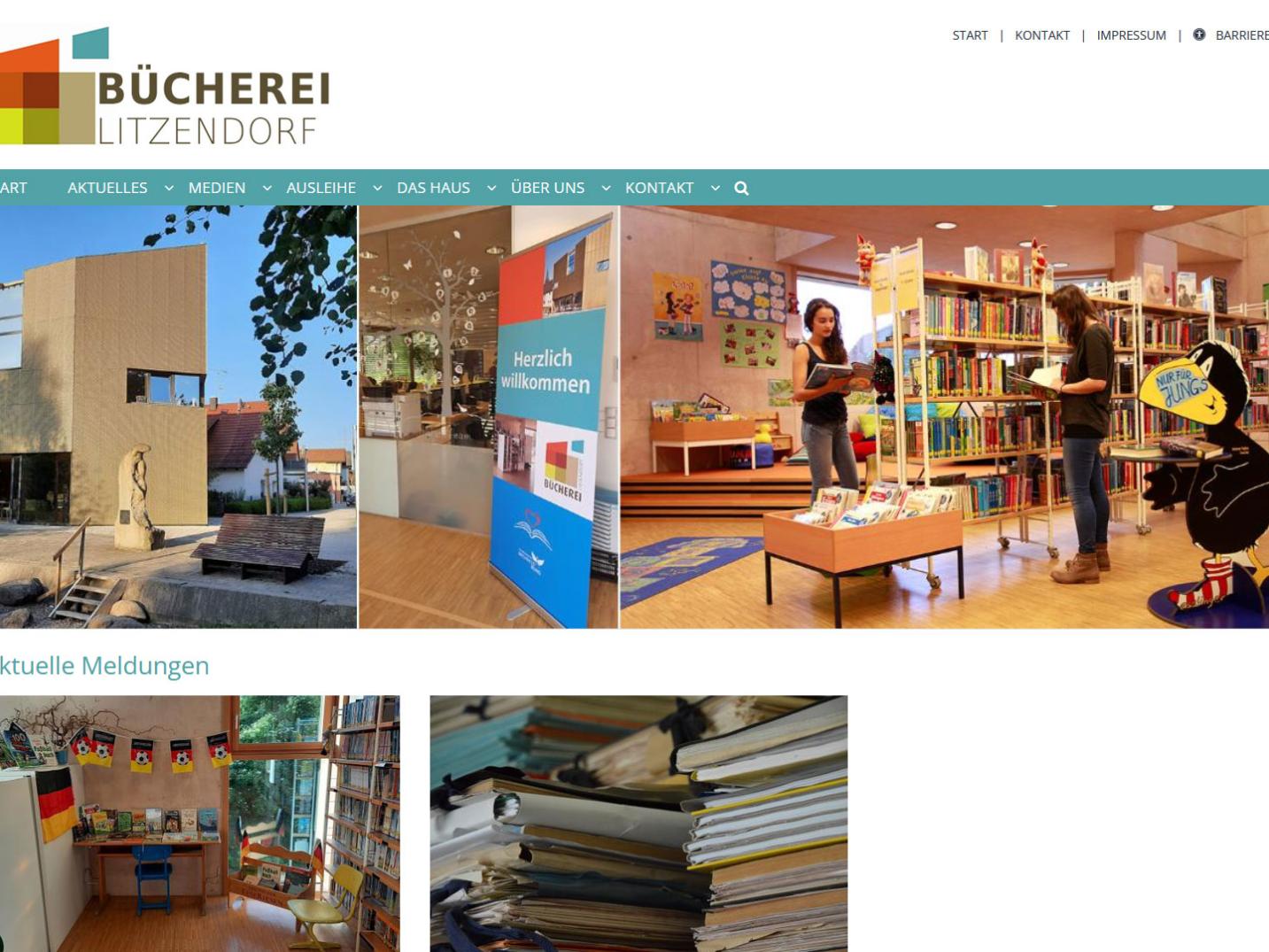 Shot der Startseite der Homepage der Gemeindebücherei Litzendorf mit Verlinkung