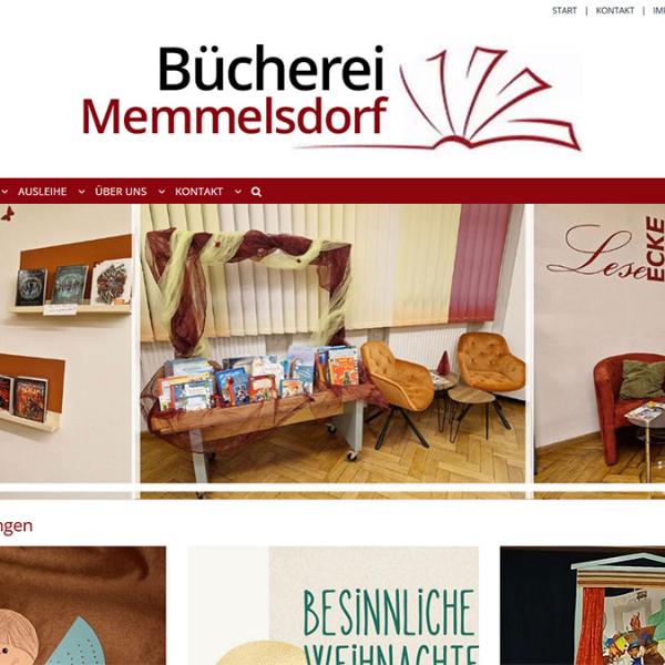 Shot der Startseite der Homepage der Bücherei Memmelsdorf mit Verlinkung