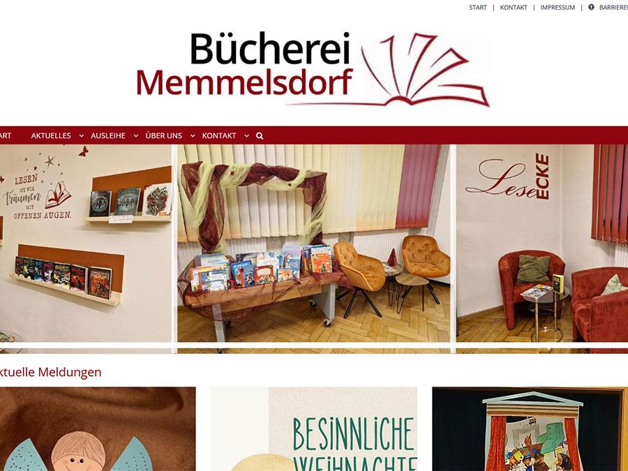 Shot der Startseite der Homepage der Bücherei Memmelsdorf mit Verlinkung