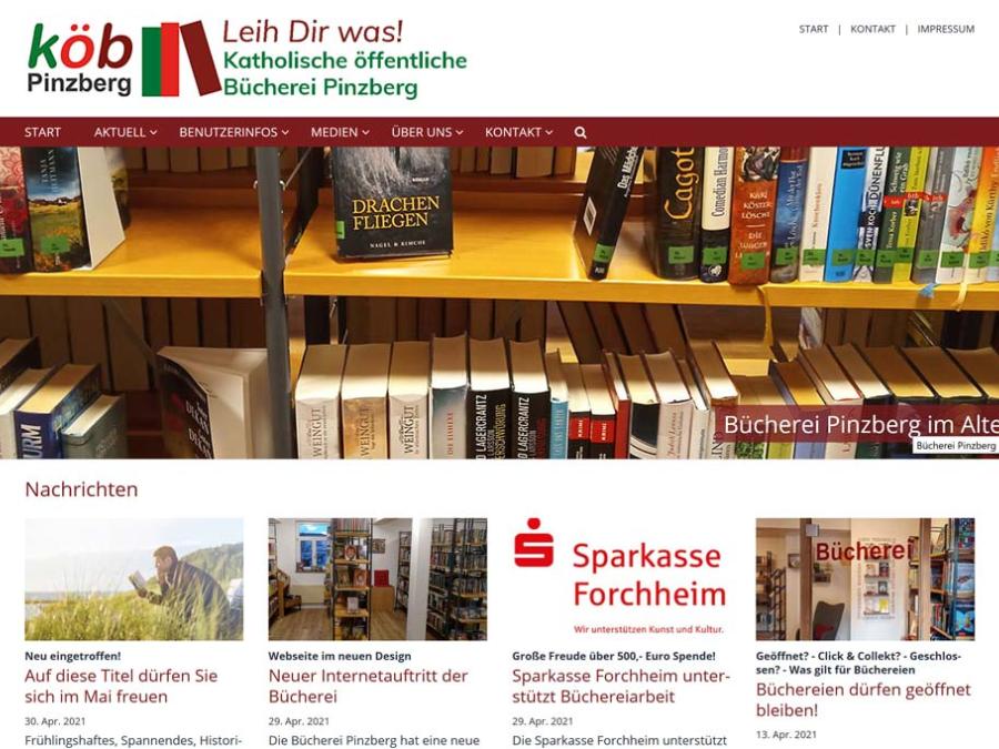 Shot der Startseite der Homepage der Bücherei Pinzberg
