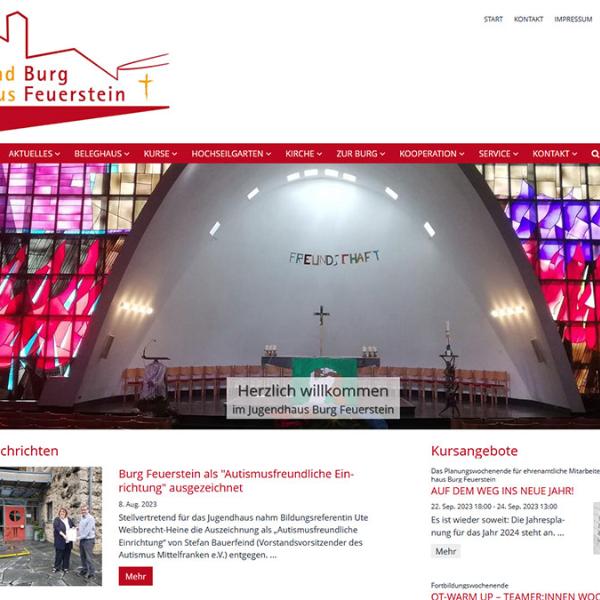 Shot der Startseite der Homepage des Jugendbildugshauses Burg Feuerstein