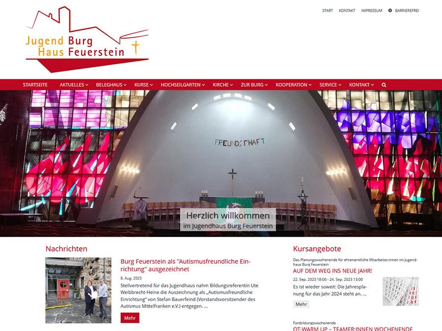 Shot der Startseite der Homepage des Jugendbildugshauses Burg Feuerstein