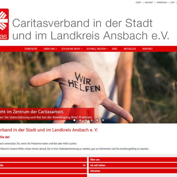 Shot der Startseite der Homepage des Caritasverbands Ansbach