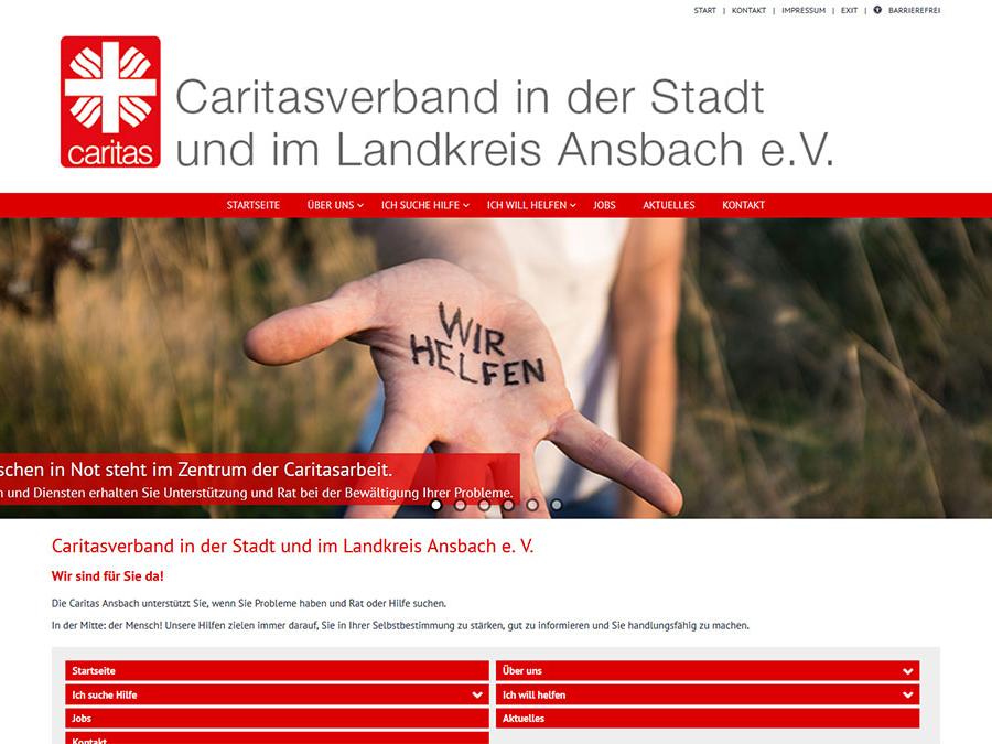 Shot der Startseite der Homepage des Caritasverbands Ansbach