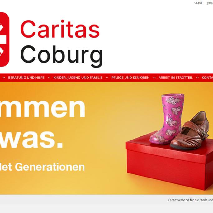 Shot der Startseite der Caritas Coburg mit Verlinkung zur Homepage