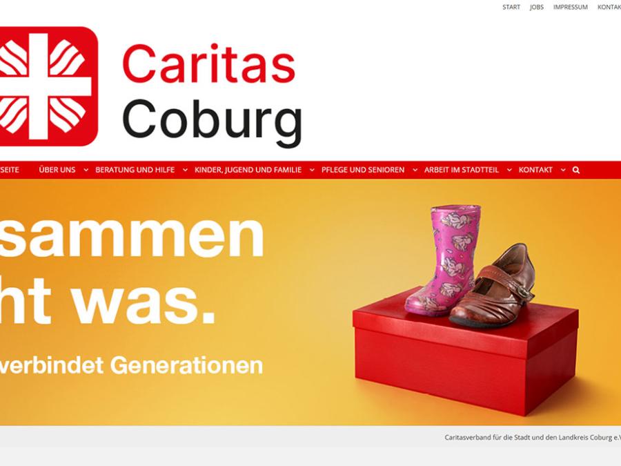 Shot der Startseite der Caritas Coburg mit Verlinkung zur Homepage