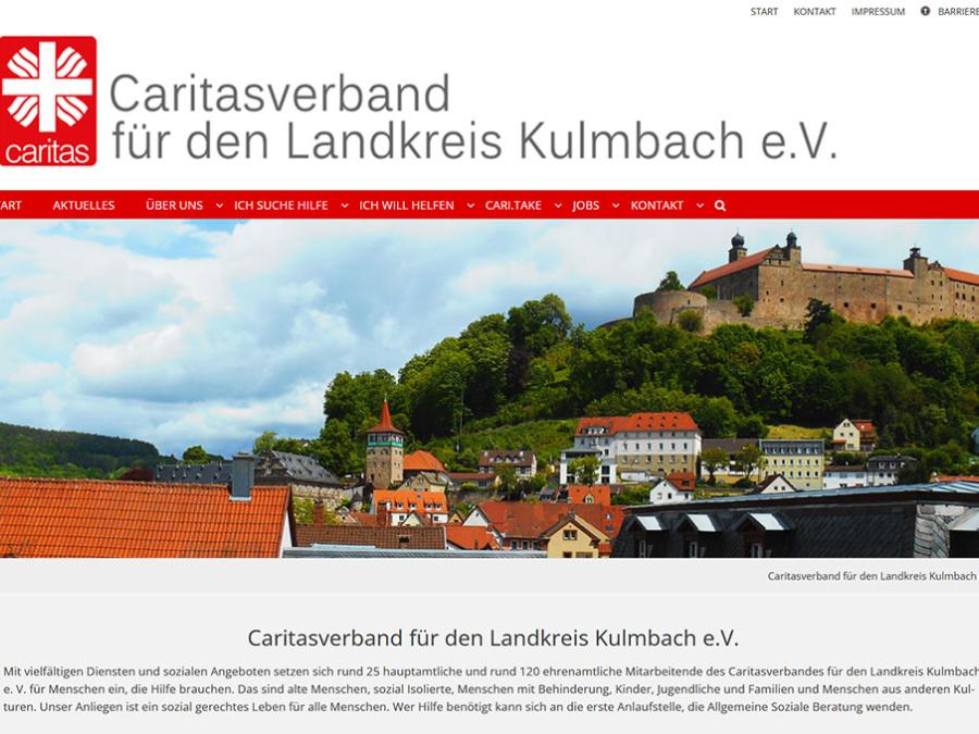Shot der Startseite der Homepage der Caritas Kulmbach mit Verlinkung zur Website