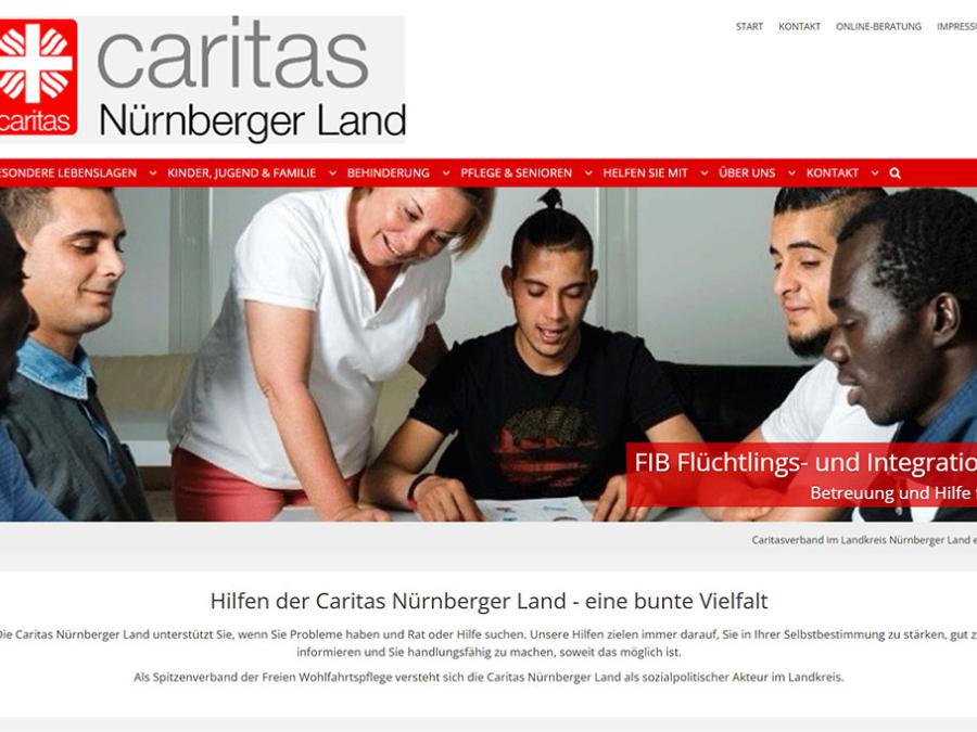 Shot der Startseite der Homepage des Caritasverbands Nürnberger Land