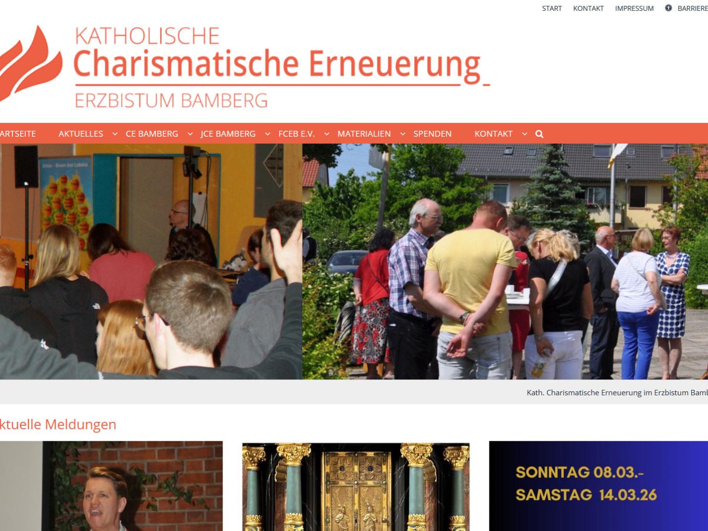 Shot der Startseite der Homepage der Charismatischen Erneuerung im Erzbistum Bamberg (CE) mit Link