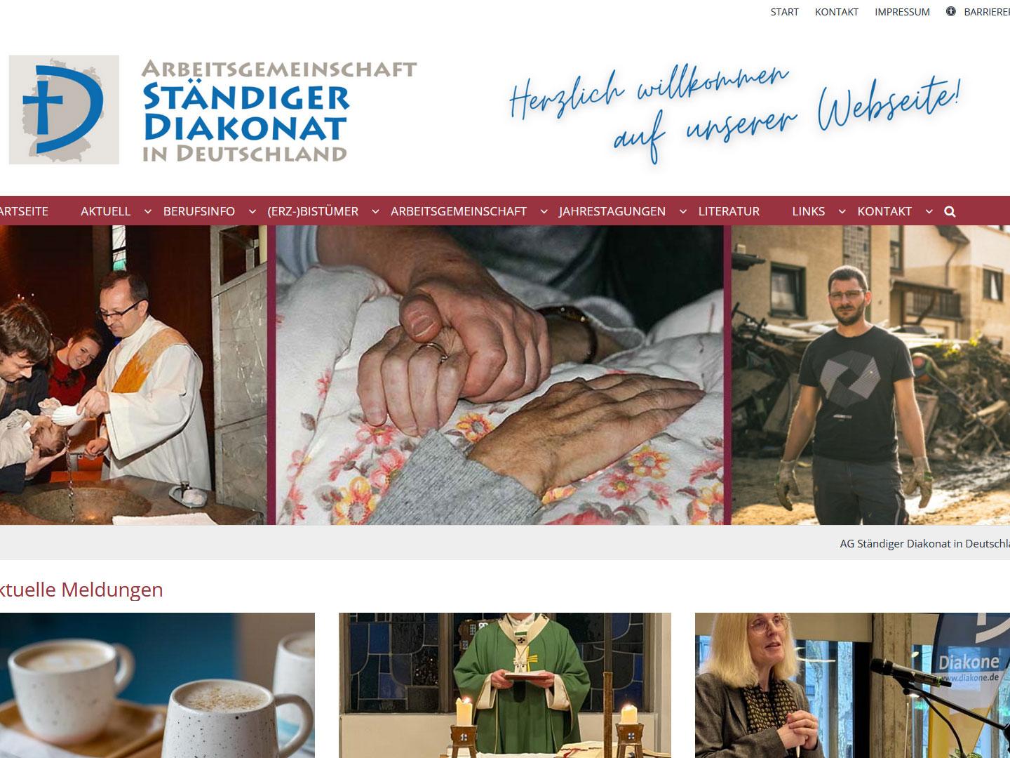 Shot der Startseite der Homepage der AG Diakonat mit Verlinkung