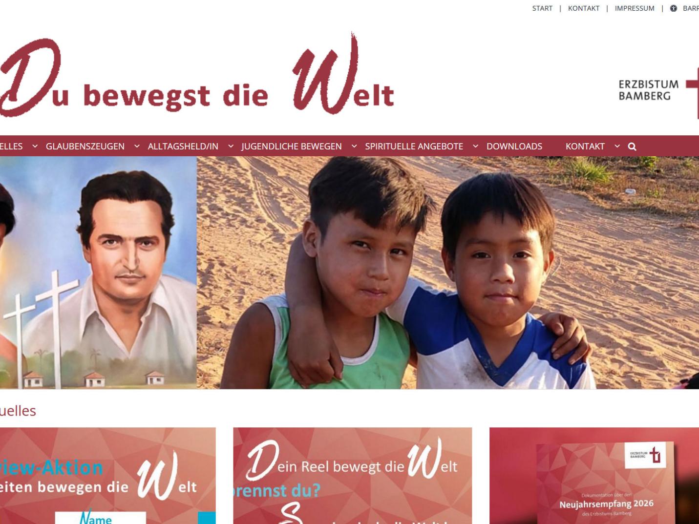 Shot der Startseite der Homepage des Leitworts „Du bewegst die Welt“
