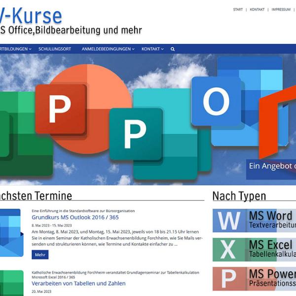 Shot der Startseite der Homepage der EDV-Kurse der KEB Forchheim