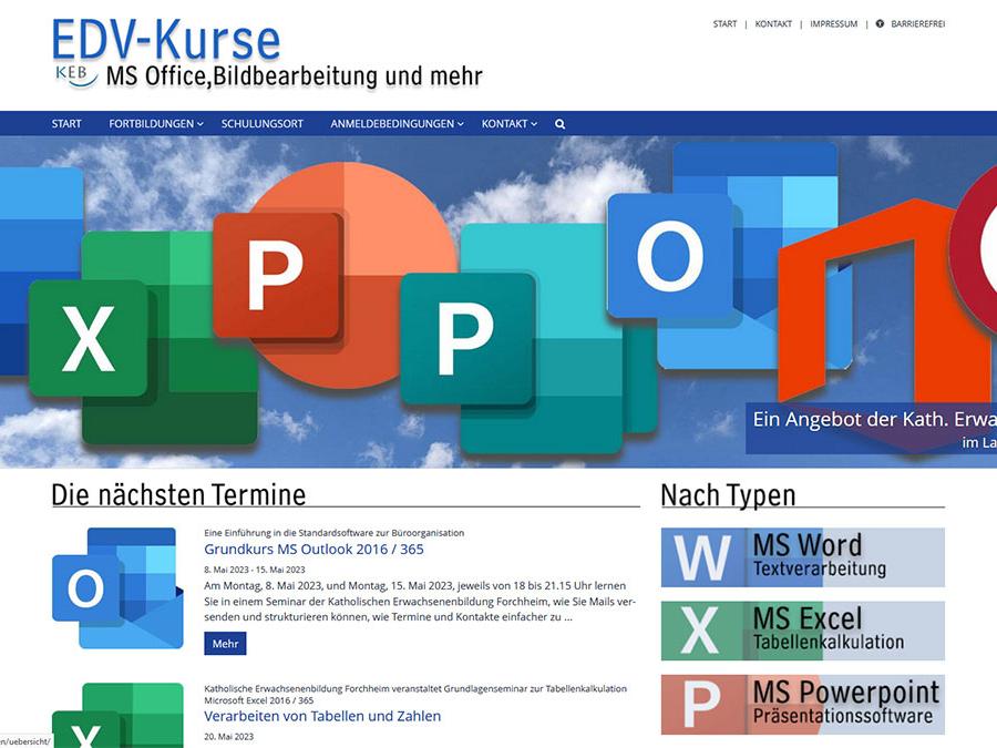 Shot der Startseite der Homepage der EDV-Kurse der KEB Forchheim
