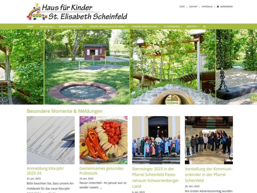 Shot der Startseite der Homepage des Hauses für Kinder St. Elisabeth Scheinfeld