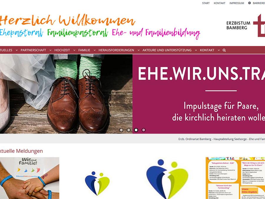 Shot der Startseite der Homepage des Fachbereichs Ehe und Familie des Erzbistums Bamberg mit Verlinkung zur Website