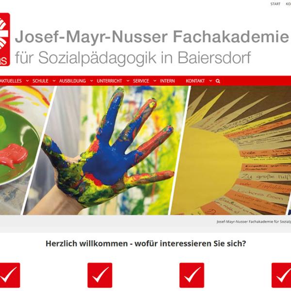 Shot der Startseite der Homepage der Fachakademie Baiersdorf mit Verlinkung zur Homepage