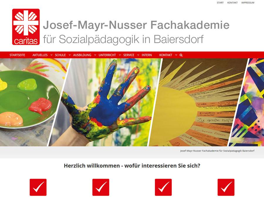 Shot der Startseite der Homepage der Fachakademie Baiersdorf mit Verlinkung zur Homepage