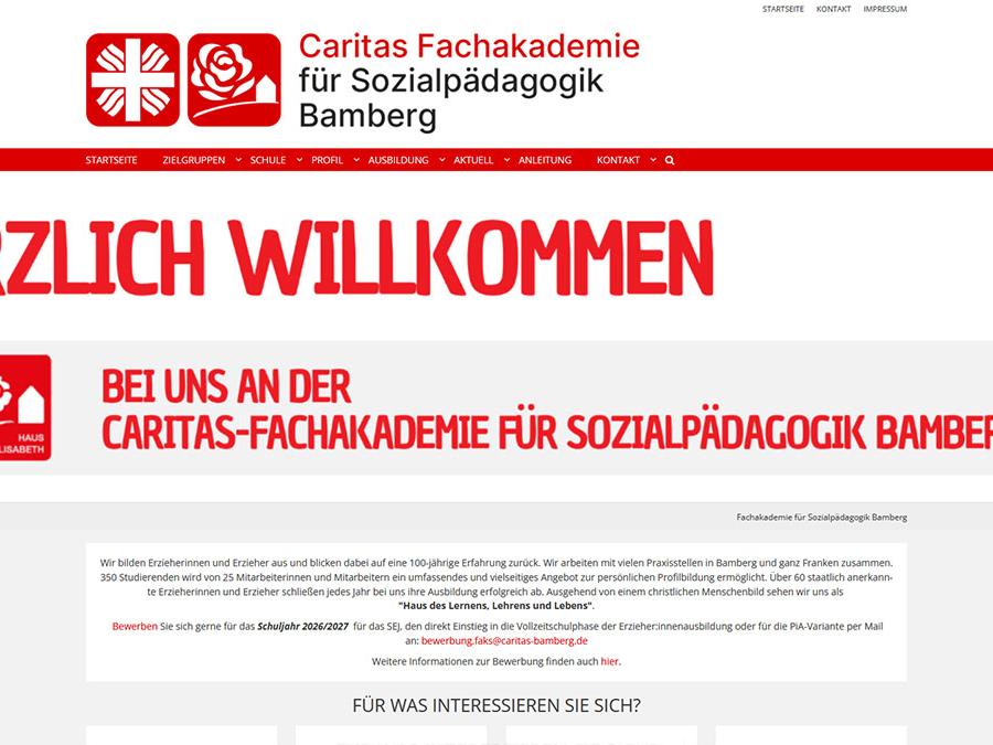 Shot der Startseite der Caritas Fachakademie für Sozialpädagogik Bamberg