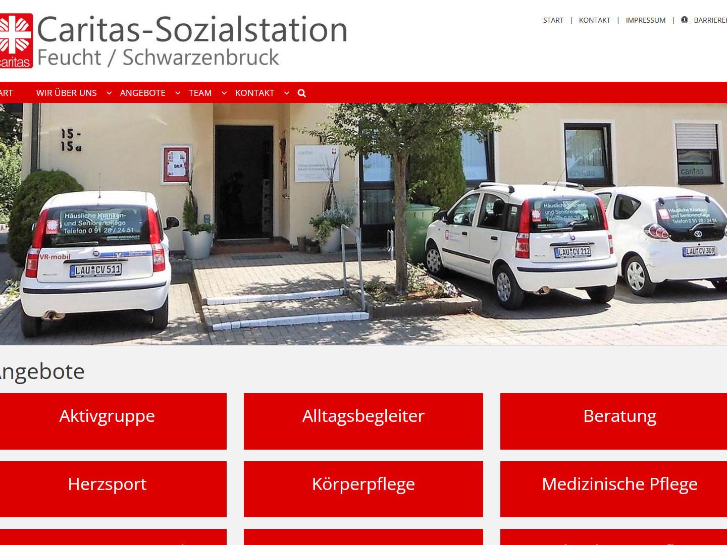 Shot der Startseite der Homepage der Caritas Sozialstazion Feucht