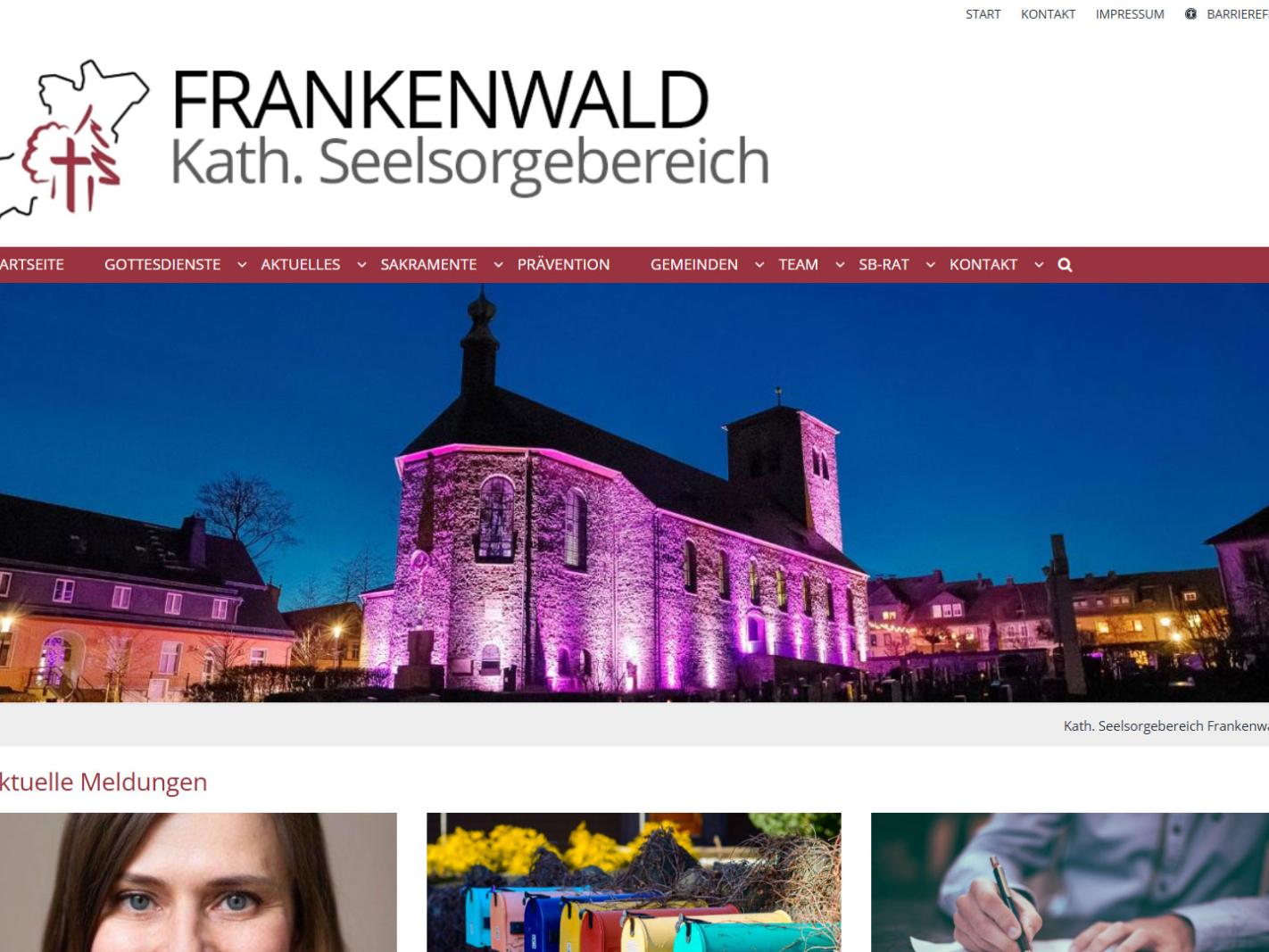 Shot der Startseite der Homepage des Seelsorgebereichs Frankenwald