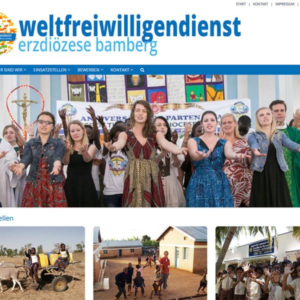 Shot der Startseite der Homepage der Weltfreiwilligendienste im Erzbistum Bamberg