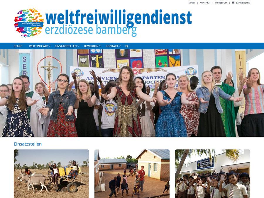 Shot der Startseite der Homepage der Weltfreiwilligendienste im Erzbistum Bamberg