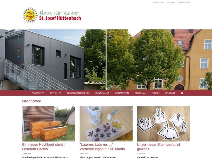 Shot der Startseite der Homepage des Hauses für Kinder Hüttenbach