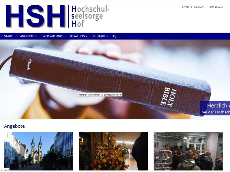 Shot der Startseite der Homepage der Hochschulseelsorge Hof