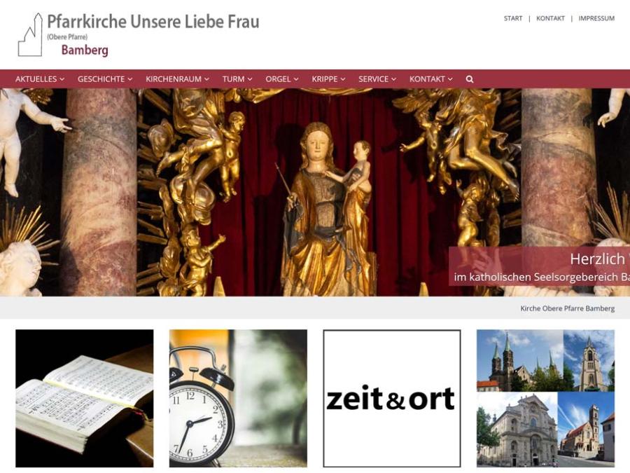 Shot der Startseite der Homepage der Kirche Obere Pfarre Bamberg