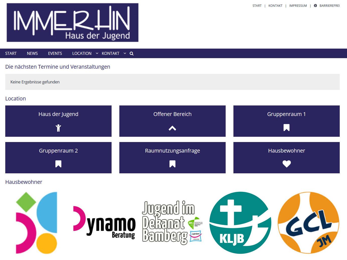 Shot der Startseite der Homepage des Immerhins